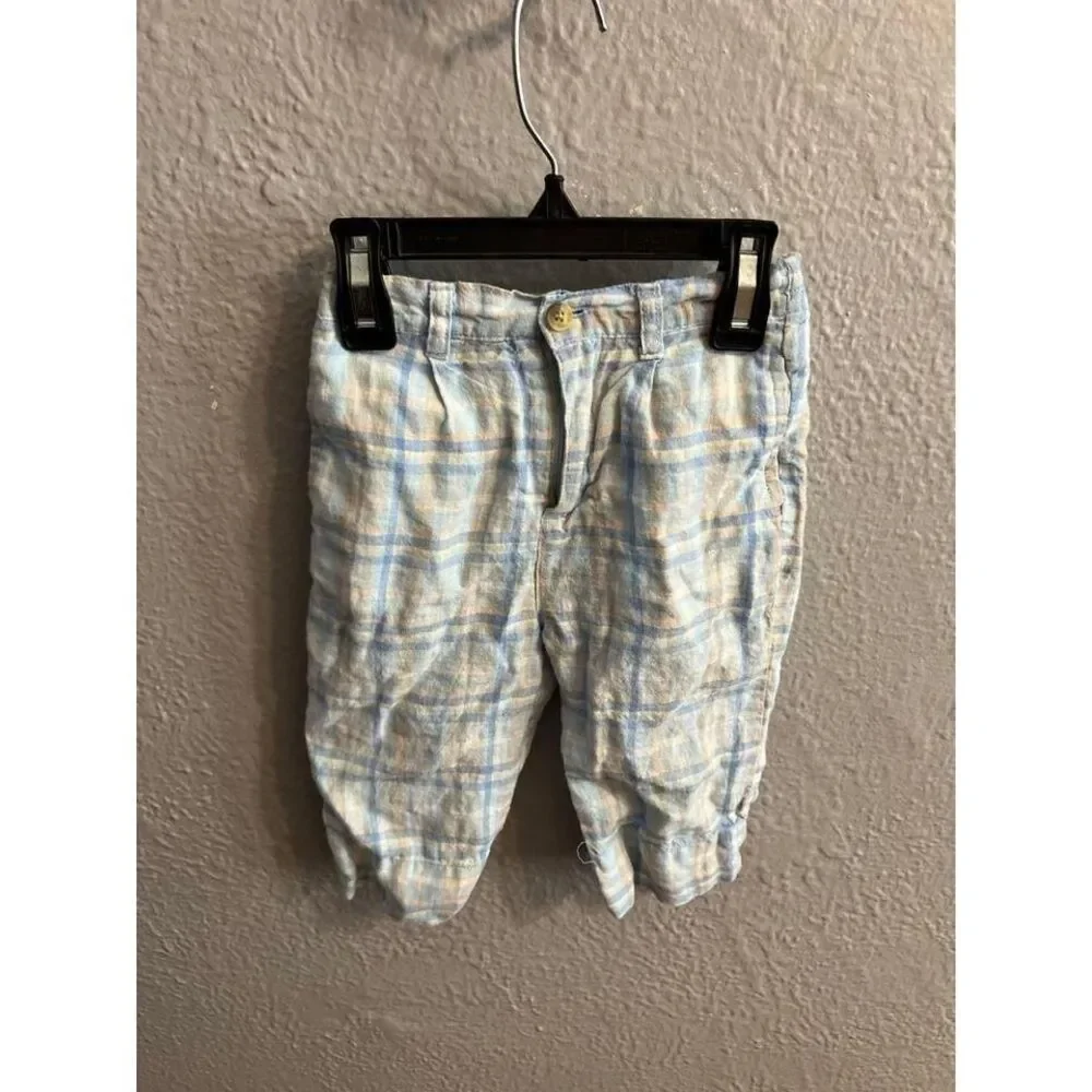 Boys children's place blue plaid linen‎ pants size 6/9 months